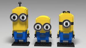 Computer rendering of the minions represented in the Lego Brickheadz style