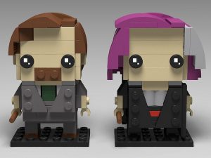Computer rendering of Lupin and Tonks represented in the Lego Brickheadz style