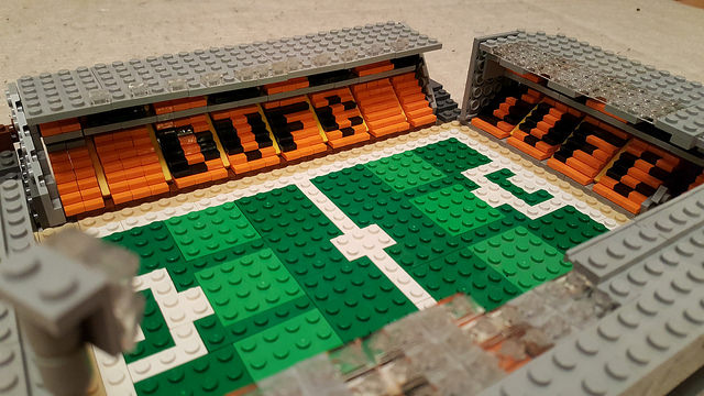 Lego model of Tannadice stadium showing the George Fox stand