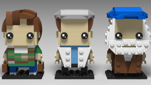 Lego Brickheadz style representation of Rodney, Del Boy and Uncle Albert from Only Fools and Horses