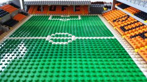 Lego model of Tannadice showing the view towards the shed